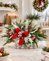 Peppermint Holiday Centerpiece | Flocked Cedar Pine Pinecone Design | 18"Lx12"H-2206 TCT Crafts Designs & Decor
