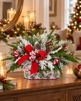 Peppermint Holiday Centerpiece | Flocked Cedar Pine Pinecone Design | 18"Lx12"H-2206 TCT Crafts Designs & Decor