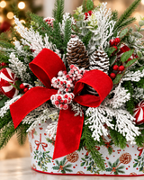 Peppermint Holiday Centerpiece | Flocked Cedar Pine Pinecone Design | 18"Lx12"H-2206 TCT Crafts Designs & Decor