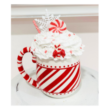 Load image into Gallery viewer, Peppermint Christmas Mug with Faux Whipped Cream, Holiday Kitchen Decor, Hostess Gift, Christmas Display, 8&quot; Decorative Mug – TCT Crafts