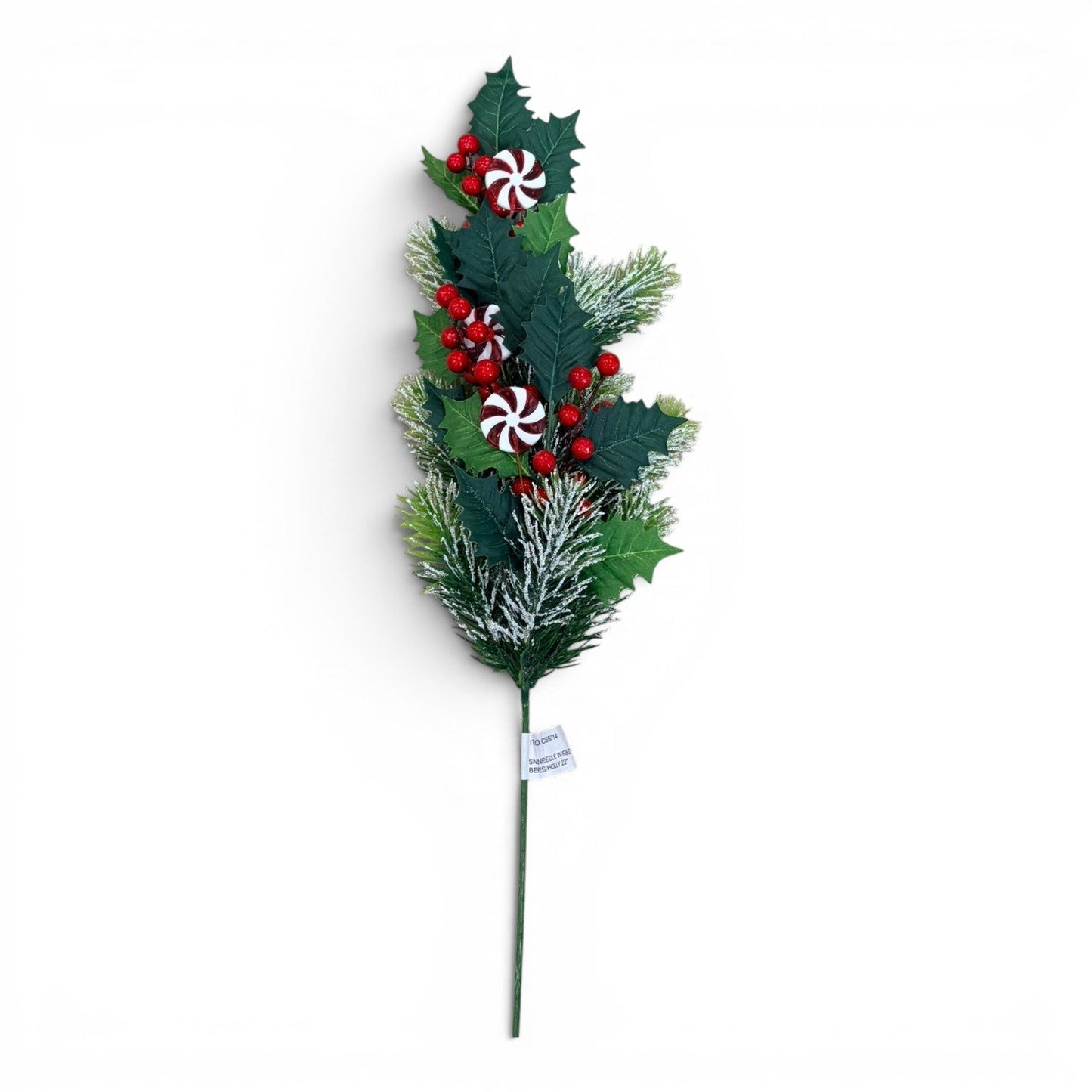 22 Inch Snowy Cedar Peppermint Spray with Red Berries for Christmas Decor-CS5014 Sims Pottery