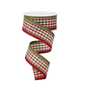 1.5" Moss Dark Red Cream Gingham Wired Ribbon, 10 Yards-RGA80342F Craig Bachman