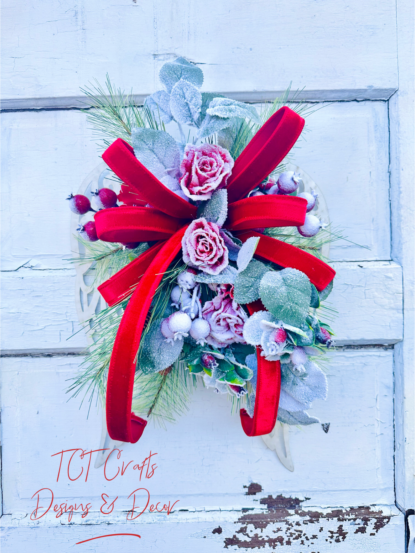 Christmas Angel Wings Door Hanger with Roses & Velvet Bow TCT Crafts