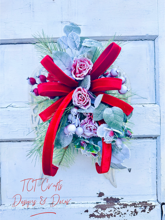 Christmas Angel Wings Door Hanger with Roses & Velvet Bow TCT Crafts