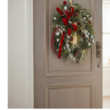 Winter Angel Grapevine Wreath – Elegant 32"x22" Christmas Wreath with Red Velvet Bow & Pine Sprays for Front Door Decor TCT Crafts