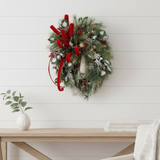 Winter Angel Grapevine Wreath – Elegant 32"x22" Christmas Wreath with Red Velvet Bow & Pine Sprays for Front Door Decor TCT Crafts
