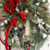 Winter Angel Grapevine Wreath – Elegant 32"x22" Christmas Wreath with Red Velvet Bow & Pine Sprays for Front Door Decor TCT Crafts