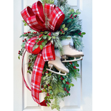 Ice Skate Christmas Swag with Red Plaid Bow | Large Holiday Door Decor TCT Crafts