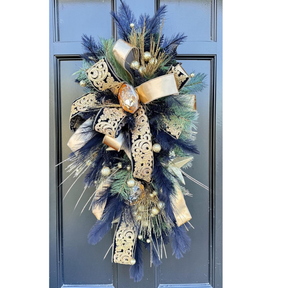 Elegant Black & Gold Holiday Swag | Luxe Door Wreath for Christmas, New Year's, or NOLA Theme | 36" x 18" Festive Decor TCT Crafts
