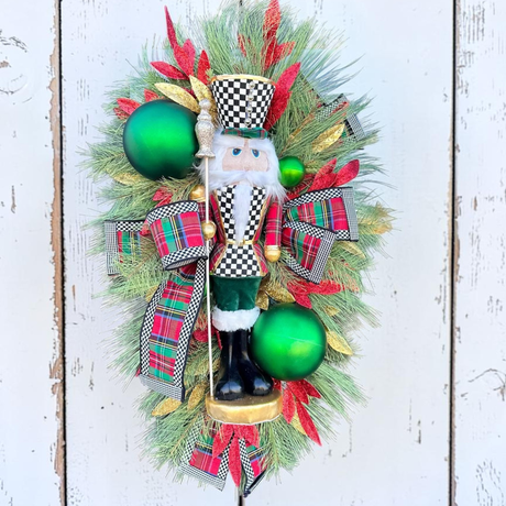Deluxe Christmas Nutcracker Door Swag - 39" Holiday Front Door Decor with Foam Nutcracker, Flocked Pines, and Festive Ribbon-TCT1703 TCT Crafts