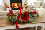 Red Velvet Magnolia Christmas Centerpiece | Wooden Tray Holiday Arrangement TCT Crafts