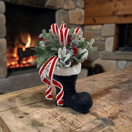 Christmas Santa Boot Arrangement with Red White Velvet Ribbon TCT Crafts