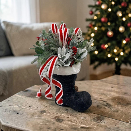 Christmas Santa Boot Arrangement with Red White Velvet Ribbon TCT Crafts