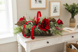 Red Velvet Magnolia Christmas Centerpiece | Wooden Tray Holiday Arrangement TCT Crafts
