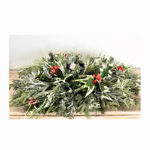 Load image into Gallery viewer, Traditional Christmas Table Candle Ring Arrangement- Red &amp; Green Holiday Centerpiece - Artificial Pine Festive Table Candle Decor