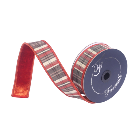 Farrisilk 1.5" Cinnamon Plaid Plush Wired Ribbon-RM004-02 Farrisilk