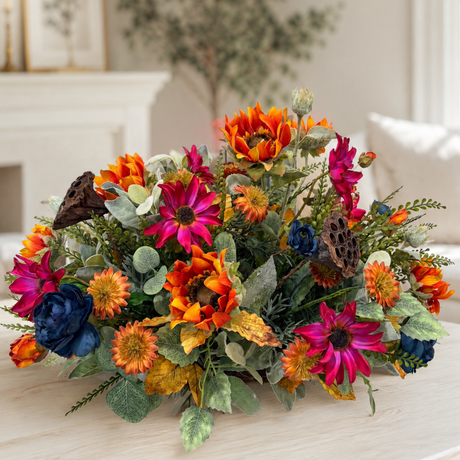 Colorful Fall Sunflower Centerpiece in Wooden Dough Bowl TCT Crafts
