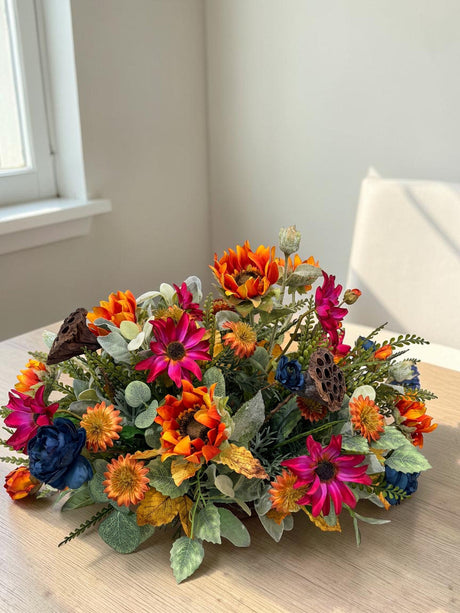 Colorful Fall Sunflower Centerpiece in Wooden Dough Bowl TCT Crafts