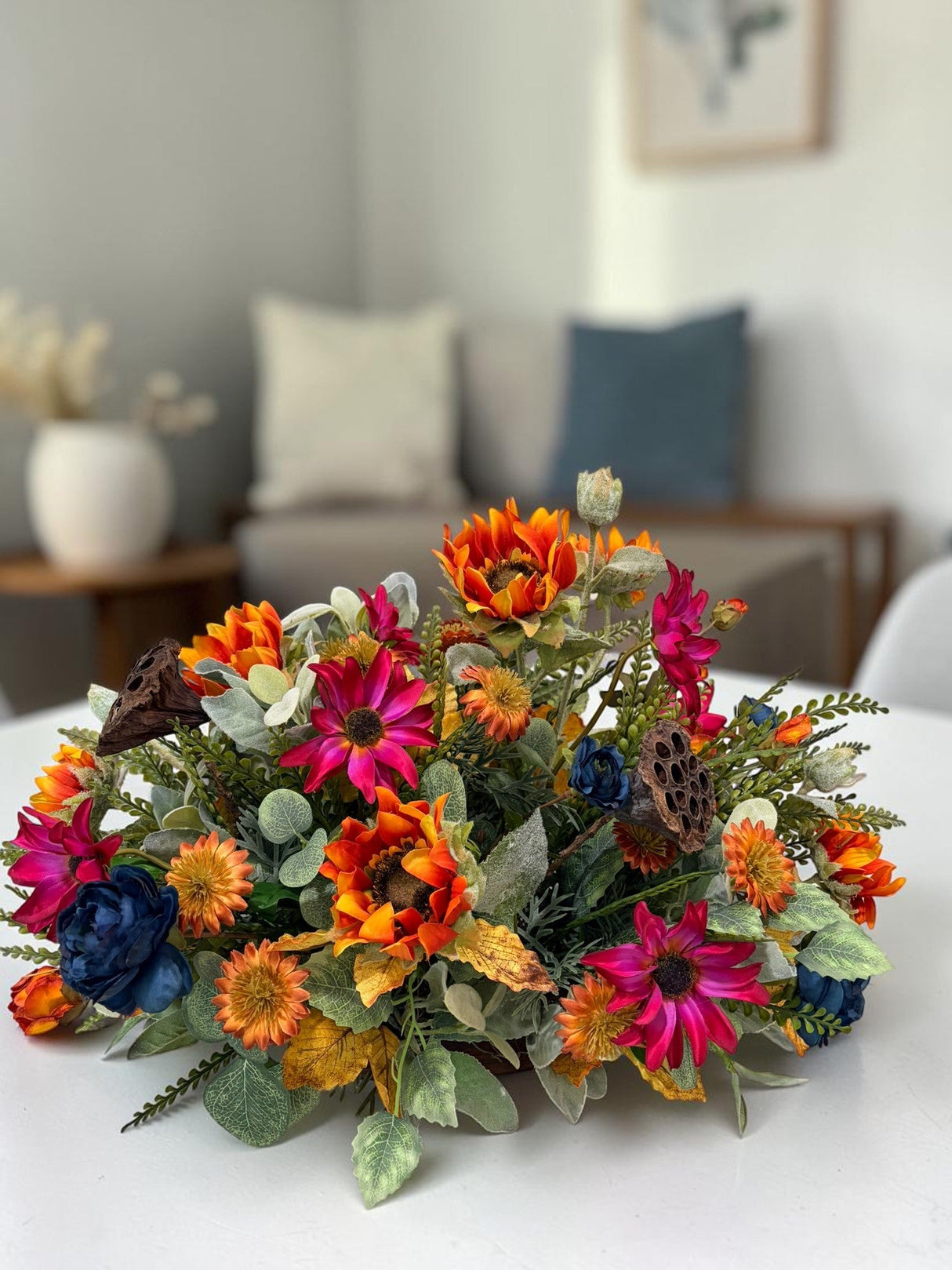 Colorful Fall Sunflower Centerpiece in Wooden Dough Bowl TCT Crafts
