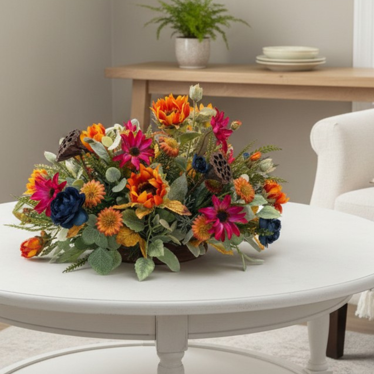 Colorful Fall Sunflower Centerpiece in Wooden Dough Bowl TCT Crafts