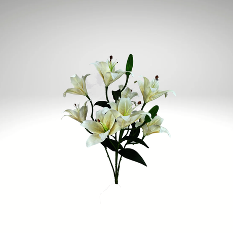 21" Artificial Cream Lily Bush – 9 Head Faux Lilies for DIY Floral Arrangements-35148CM Liberty Floral