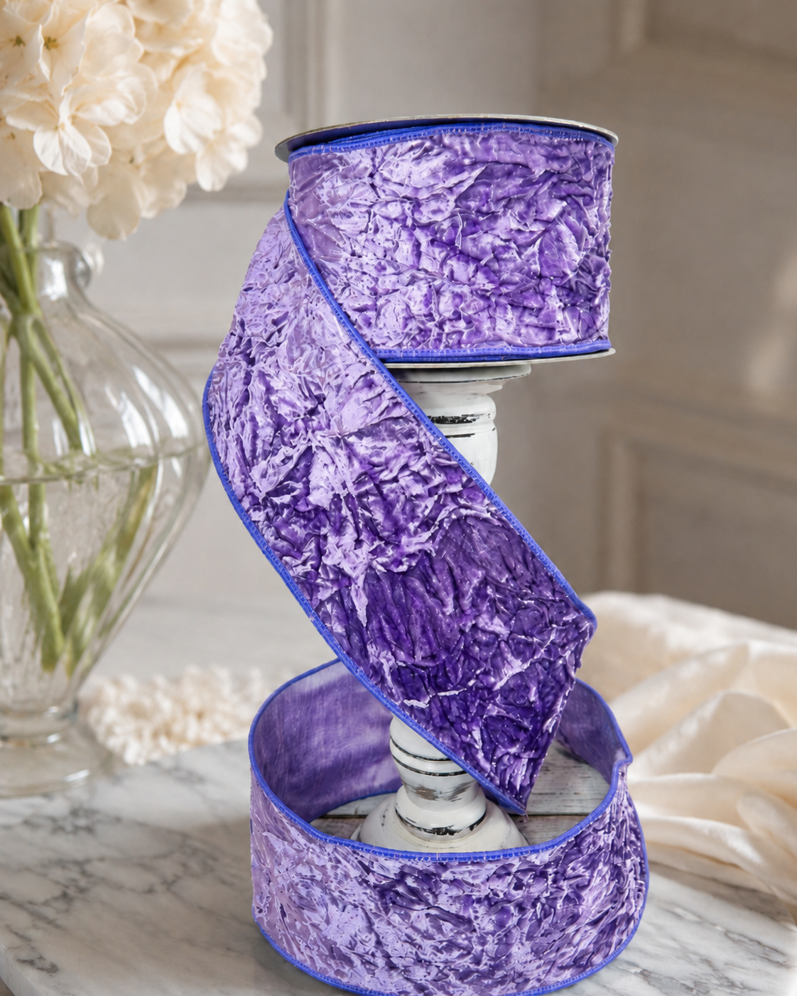 Farrisilk Violet Velvet Crush Wired Ribbon — 4 Inch Statement Bow Ribbon-RG199-70 Farrisilk