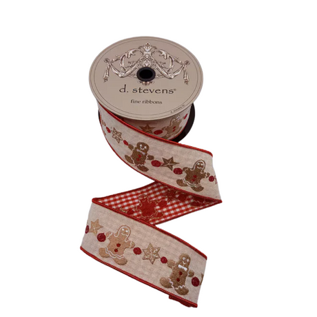 D. Stevens Gingerbread Man Ribbon | Linen Embroidery Check Back | 2.5" x 10yd-18-4925 D. Stevens