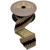 D. Stevens Burgundy Velvet Jeweled Trim Ribbon | Gold Countess Wired Ribbon | 2.5" x 5yd-05-2010 D. Stevens