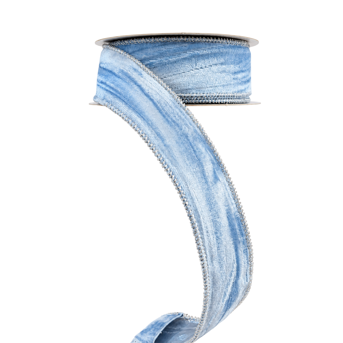 D. Stevens Sky Blue Marble Velvet Ribbon | Gold Lame Back | 1.5" x 10yd-09-4946 D. Stevens
