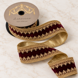 D. Stevens Burgundy Velvet Jeweled Trim Ribbon | Gold Countess Wired Ribbon | 2.5" x 5yd-05-2010 D. Stevens