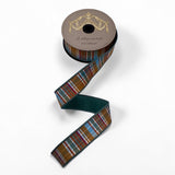 D Stevens Dupioni Plaid Wired Ribbon Brown Celadon 1.5 Inch-05-1757 D.Stevens
