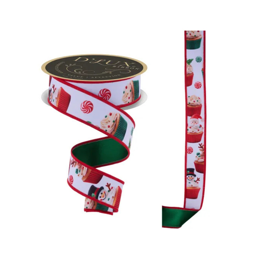 1.5"x10yd D’Lux Christmas Cupcake Wired Ribbon – Santa & Snowman Holiday Ribbon-LX115256 Craig Bachman