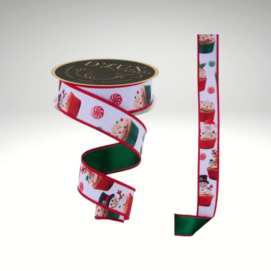 1.5"x10yd D’Lux Christmas Cupcake Wired Ribbon – Santa & Snowman Holiday Ribbon-LX115256 Craig Bachman
