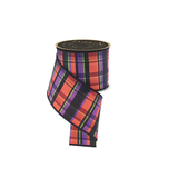 Dashed Plaid Wired Ribbon — 4 Inch White Black Orange Lime Purple D'Lux Halloween Bow Ribbon-LX1295YR Craig Bachman