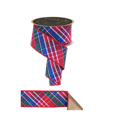 D'Lux Bold Plaid Wired Ribbon — 2.5 Inch Red Emerald Royal Blue Christmas Wreath Ribbon-LX1115J5 Craig Bachman