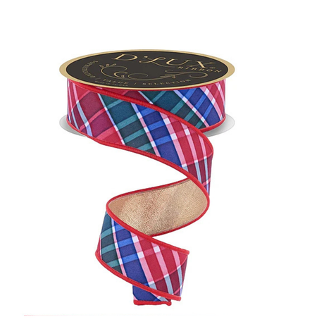 D'Lux Bold Plaid Wired Ribbon — 1.5 Inch Red Emerald Royal Blue Christmas Wreath Ribbon-LX1114J5 Craig Bachman