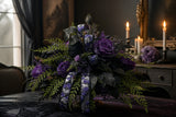 Purple Black Halloween Centerpiece in Dough Bowl — 21 Inch Gothic Rose Arrangement TCT Crafts