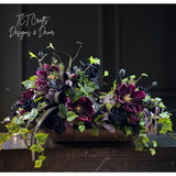Dark Moody Halloween Centerpiece with Black Roses and Purple Magnolias TCT Crafts