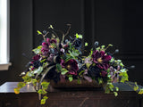 Dark Moody Halloween Centerpiece with Black Roses and Purple Magnolias TCT Crafts