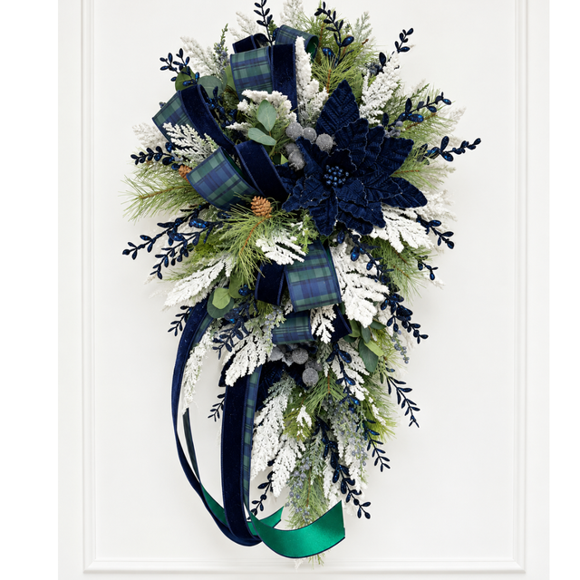 Navy Blue Green Deluxe Designer Christmas Door Swag - 42"-2190 TCT Crafts Designs & Decor