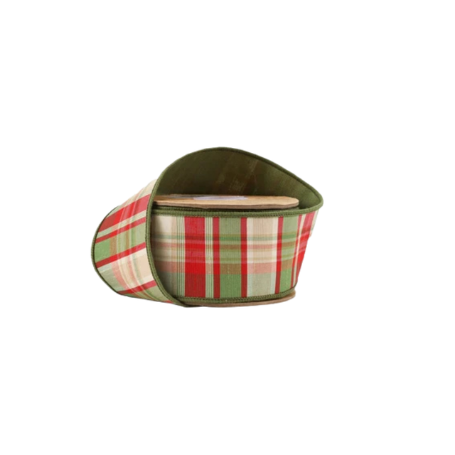 Red Green Plaid Wired Ribbon Dupioni Back 2.5"-5600W-036-63E LA Ribbons