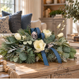 Designer Blue Magnolia Centerpiece | Pine Cedar Eucalyptus Arrangement | 24"Lx14"Hx16"W-2201 TCT Crafts Designs & Decor
