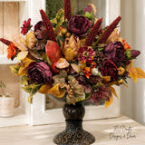 Designer Fall Arrangement in Ornate Compote — Ready-Made Artificial Centerpiece for Entryways, Buffets, and Commercial Spaces TCT Crafts