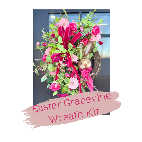 Easter Grapevine Wreath Kit | DIY Spring Bunny Wreath Supplies | Pink Floral Craft Kit