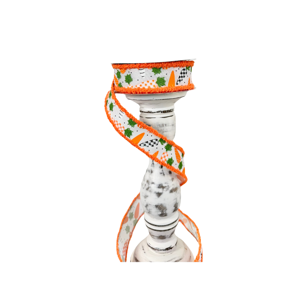 1.5"x10yd Wired Easter Pattern Ribbon - Carrots - White/Green/Black/Orange - TCT Crafts - RGA859427 Craig Bachman