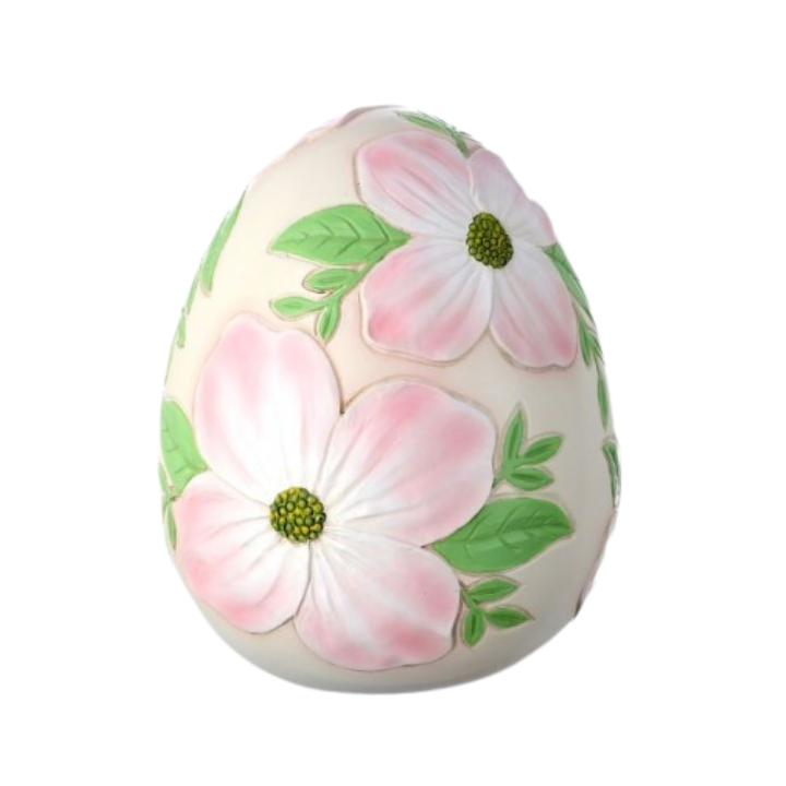 6" Resin Botanical Dogwood Easter Egg | Hand-Painted Floral Spring Decor-MT26179