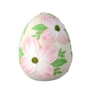 6" Resin Botanical Dogwood Easter Egg | Hand-Painted Floral Spring Décor