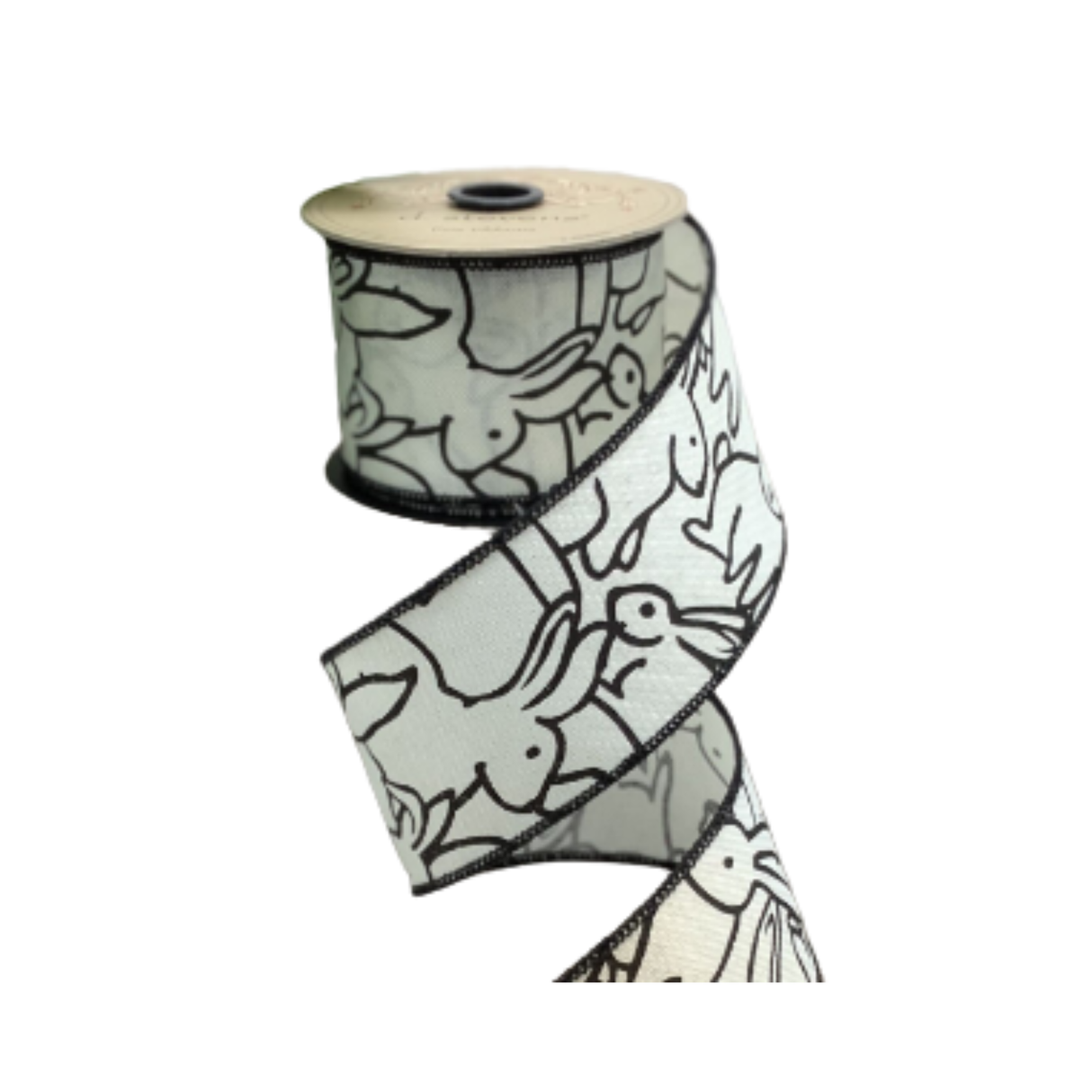 Black Ivory Rabbit Faux Linen Wired Ribbon | 2.5 Inch Easter Ribbon-05-1576 D.Stevens