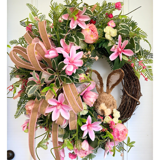 Spring Bunny Grapevine Wreath with Pink Magnolias & Peonies TCT Crafts