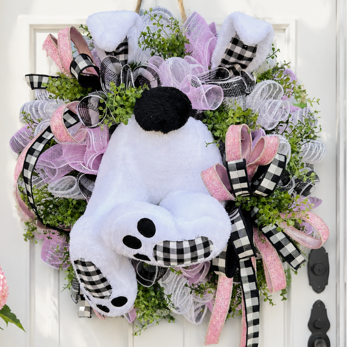 Pink Easter Bunny Butt Front Door Wreath TCT Crafts
